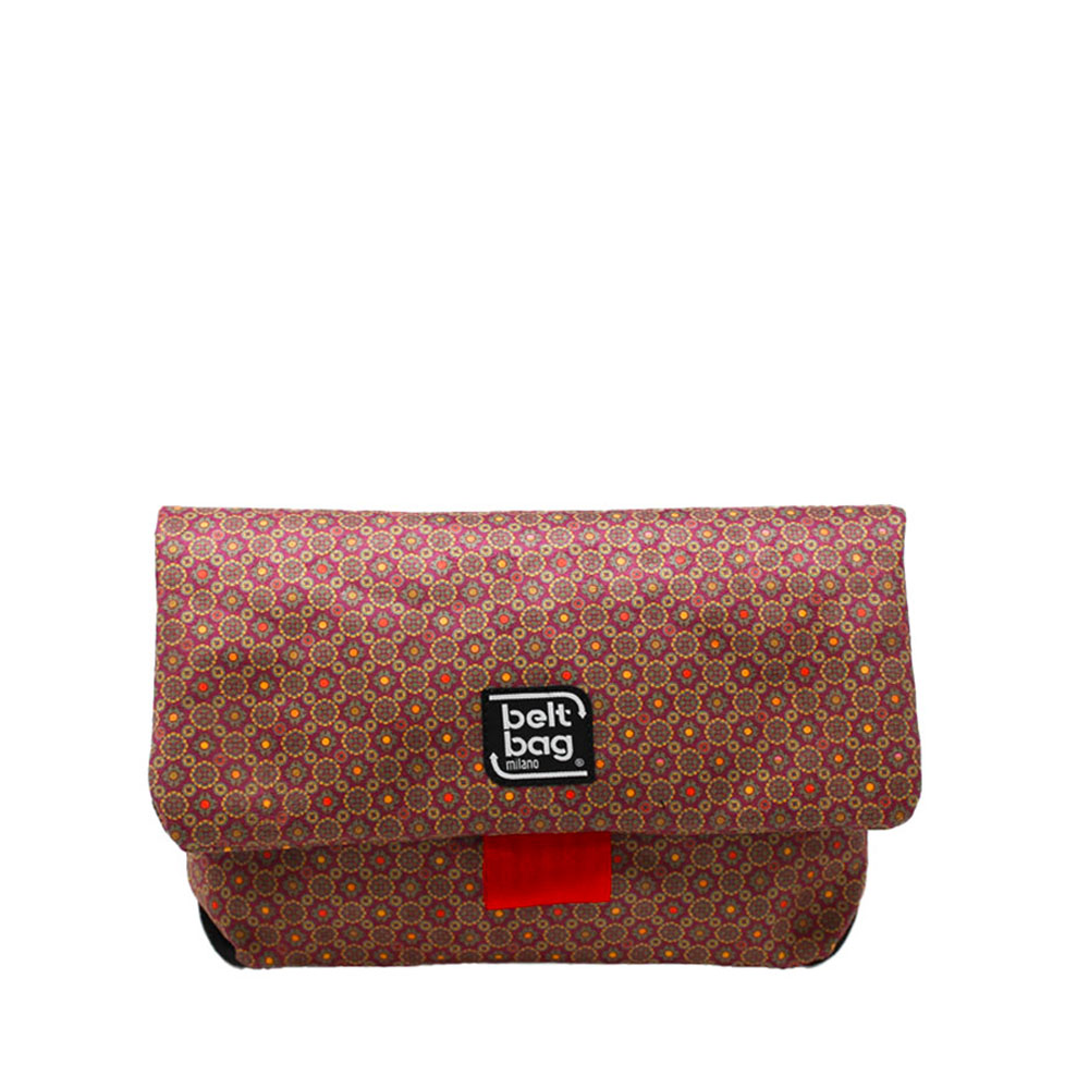 FLAP-MD-similpelle-scamosciata-fantasia-rosa-con-pallini-rosso-e-arancio-con-chiusura-in-cintura-rossa-FRONT