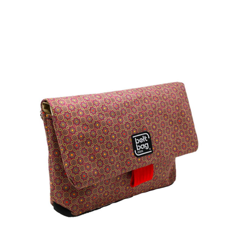 FLAP-MD-similpelle-scamosciata-fantasia-rosa-con-pallini-rosso-e-arancio-con-chiusura-in-cintura-rossa-SIDE