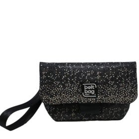 FLAP-MN-similpelle-stampata-fantasia-gocce-colore-bianco-nero-con-chiusura-in-cintura-nera-front